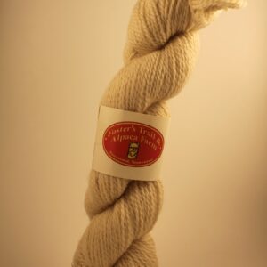 Colonial white alpaca yarn skeins from a blend of alpaca yarn from Foster's Trail and Alpaca Farm in Cleveland, Tennessee. From the alpacas Bundy, Laurel Trace and Porcelaine Princess.